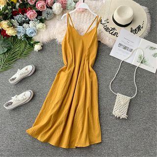 Spaghetti Strap Cross-back Midi A-line Dress