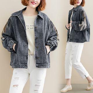 Embroidery Denim Jacket Dark Gray - One Size
