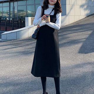 Square-neck Midi Pinafore Dress
