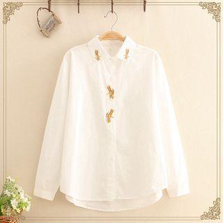 Wheat Embroidered Long-sleeve Shirt White - One Size