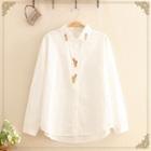 Wheat Embroidered Long-sleeve Shirt White - One Size