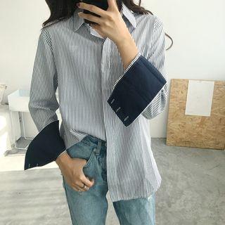 Color-block Striped Long-sleeve Loose-fit Blouse