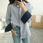 Color-block Striped Long-sleeve Loose-fit Blouse