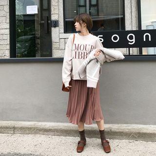 Accordion-pleats Chiffon Skirt Light Red Brown - One Size