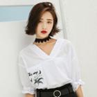 V-neck Embroidered Short-sleeve Chiffon Top
