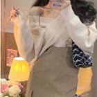 Set: Long Sleeve V-neck Knit Top + Skirt