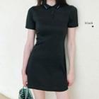 Short-sleeve Polo Shirt Dress Black - One Size