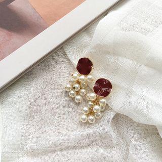 Faux Pearl Dangle Earring 1 Pair - Red & White - One Size