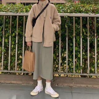 Set Of 2: Fleece Jacket + Midi Skirt