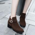 Faux Suede Hoop Accent Block Heel Ankle Boots