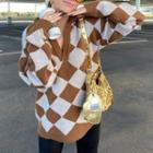 Two Tone Argyle Long Sleeve Sweater