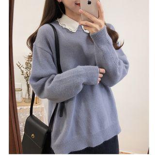 Pintuck Chiffon Blouse / Crew-neck Sweater