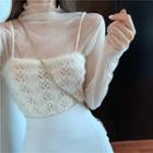 Long-sleeve Dotted Mesh Top / Crochet Knit Camisole Top