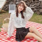 Long-sleeve Dotted Stand Collar Shirt White - One Size