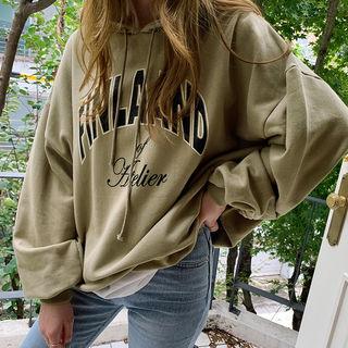 Lettered Oversized Hoodie Khaki - One Size