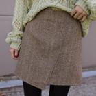 Asymmetric-hem Mini Skirt Brown - One Size