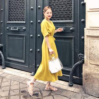 Wrap-front A-line Long Dress