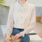 Faux Pearl Button Collared Lace Blouse