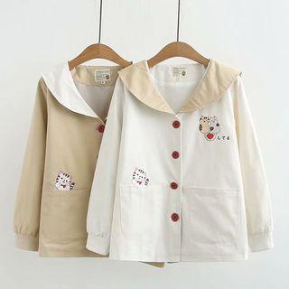 Cat Embroidered Button Jacket