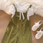 Puff-sleeve Bow Blouse / Jumper Shorts