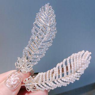 Feather Faux Pearl / Rhinestone Hair Clip