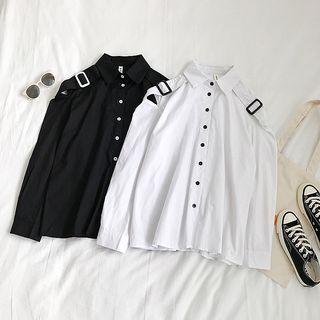 Belted Shoulder Long-sleeve Button-down Shirt