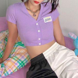 Applique Short-sleeve Cropped Cardigan