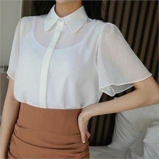 Ruffle-sleeve Sheer Blouse