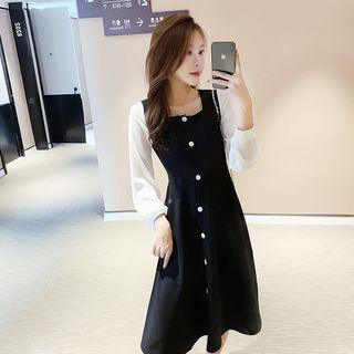 Mock Two-piece Long-sleeve Mid A-line Dress