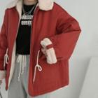 Drawstring Fleece-lined Lapel Jacket