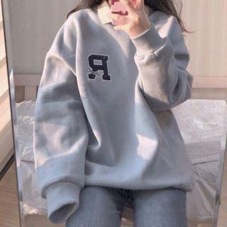 Round-neck Lettering Over-sized Hoodie