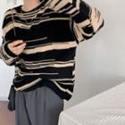 Zebra Striped Knit Pullover Black - One Size