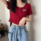 Short-sleeve Zip Up Knit Top
