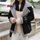 Belted-detail Faux-shearling Biker Jacket