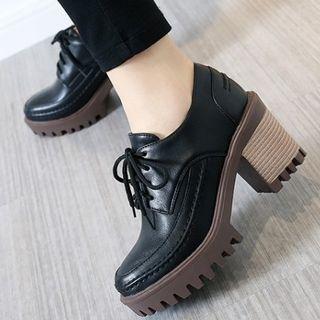 Block-heel Platform Lace-up Shoes