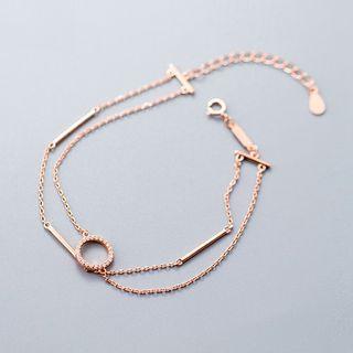 925 Sterling Silver Rhinestone Hoop & Bar Layered Bracelet