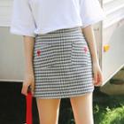 Heart Printed Checked Pencil Skirt