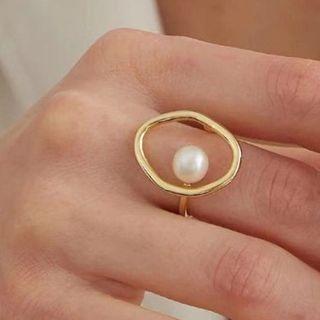 Faux Pearl Hoop Alloy Ring Gold - One Size