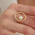 Faux Pearl Hoop Alloy Ring Gold - One Size