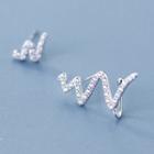 925 Sterling Silver Non-matching Rhinestone Ear Stud As Shown In Figure - One Size