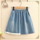 Lace Trim A-line Denim Skirt