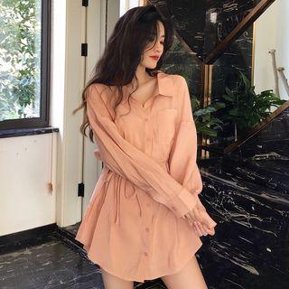 Set: Long-sleeve Plain Shirt+shorts