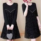 Fringed Long-sleeve Mini A-line Dress