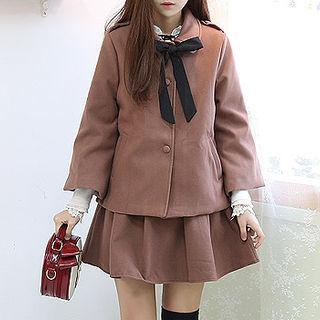 Set: Ribbon-accent Napped Jacket + Pleat Skirt