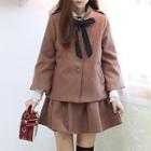 Set: Ribbon-accent Napped Jacket + Pleat Skirt