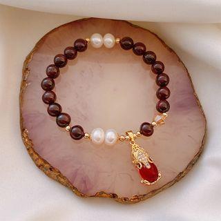 Gemstone Faux Pearl Bracelet Brown & Gold - One Size
