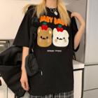 Short-sleeve Cartoon Bear Embroidered T-shirt
