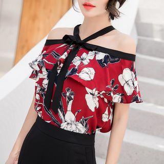 Short-sleeve Halter Top / Wide-leg Pants