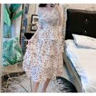Elbow-sleeve Heart Pattern Tiered Midi Dress