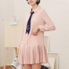 Long-sleeve Pleated Collared Dress